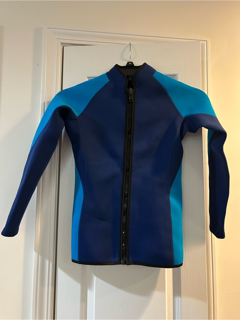 Women’s Blue Neoprene Swim Coverup Jacket with Aqua Panels